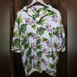 H&M Button Down Green & Purple Floral Men's Shirt Size XL New